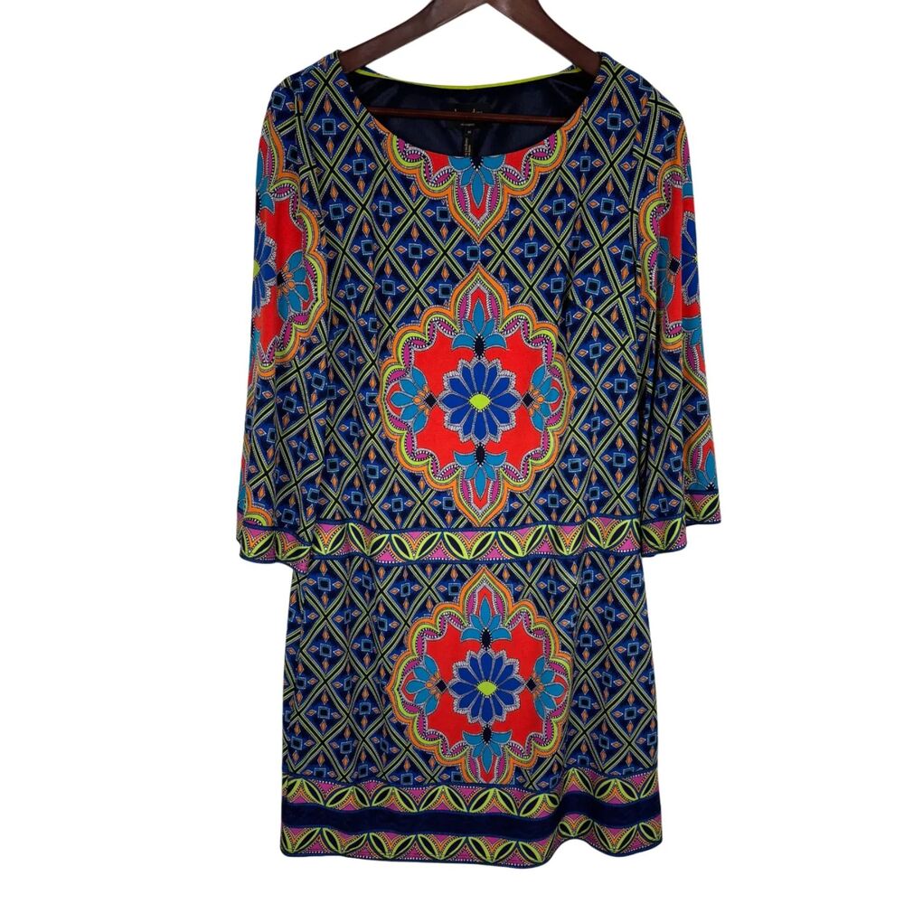 Laundry by Shelli Segal Colorful Print Shift Dress Women's Medium 3/4 Sleeves
